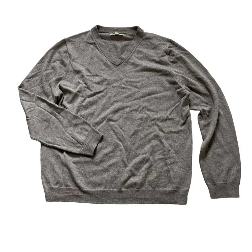 Nordstrom Men's V Neck Pullover Merino Wool Sweater Knit Long Sleeves Gray XL